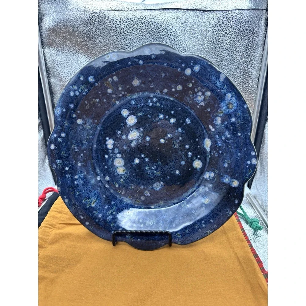 VTG‎ PKR Cobalt Hand Thrown Large Pottery Plate Desert Night Sky Stoneware